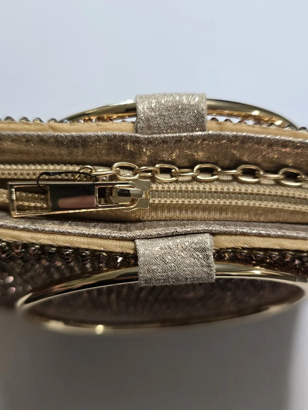 NWT SASHA NEW YORK Gold Crystal Ring-Handle Evening Clutch